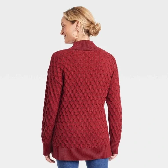 Knox Rose Red Cozy Chunky Knit Oversized Mock Turtleneck Sweater NWT - Picture 2 of 11